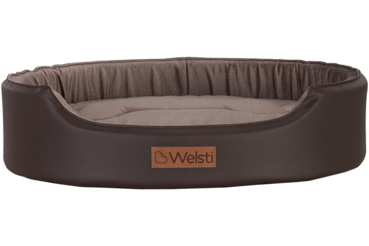 Owalne legowisko kojec dla psa Welsti ciemny szary srebrne kości i łapki XL 80x67 antypoślizgowy