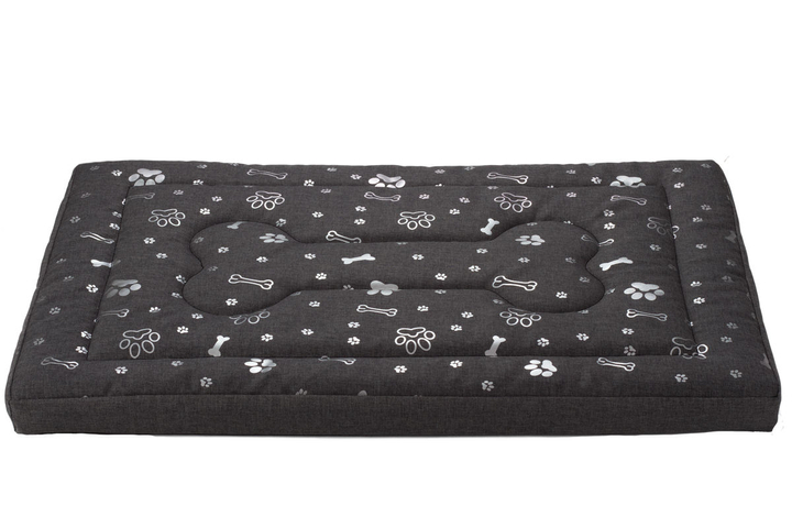 Legowisko materac dla psa Welsti ciemny szary srebrne kości i łapki L 100x70 antypoślizgowy