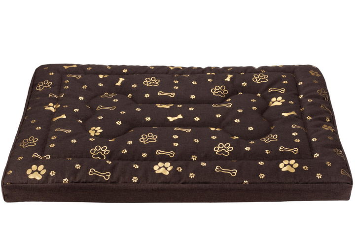 Legowisko materac dla psa Welsti brązowy złote kości i łapki L 100x70 wigofil