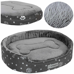 Owalne legowisko kojec dla psa Welsti ciemny szary srebrne kości i łapki XL 80x67 wigofil