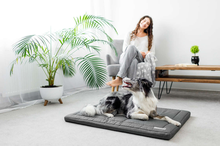 Legowisko materac dla psa Welsti ciemny szary gładki kość L 100x70 antypoślizgowy