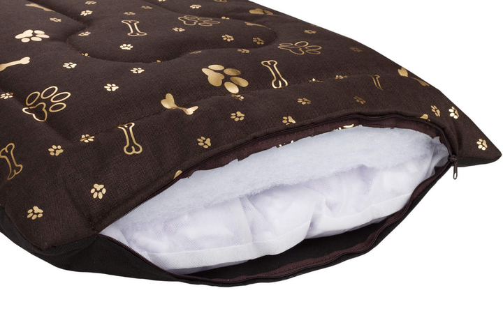 Legowisko poducha dla psa Welsti brązowy złote kości i łapki L 100x70 wigofil