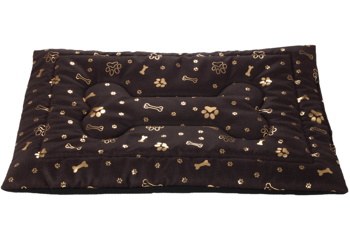 Legowisko mata dla psa Welsti brązowa złote kości i łapki L 100x70 antypoślizgowa