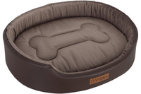 Owalne legowisko kojec dla psa Welsti ciemny szary srebrne kości i łapki XL 80x67 antypoślizgowy