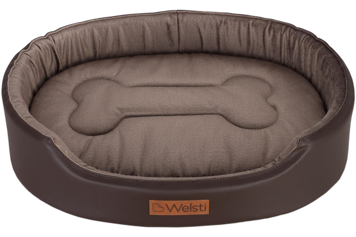 Owalne legowisko kojec dla psa Welsti ciemny szary srebrne kości i łapki L 68x55 antypoślizgowy