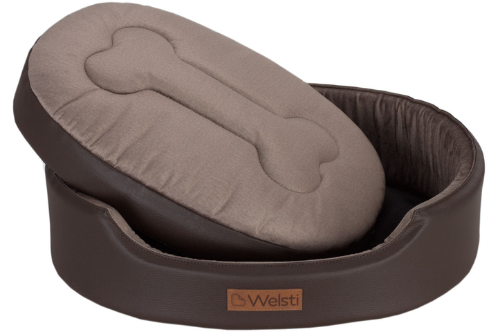Owalne legowisko kojec dla psa Welsti ciemny szary srebrne kości i łapki L 68x55 antypoślizgowy
