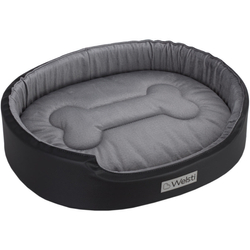 Owalne legowisko kojec dla psa Welsti ciemny szary srebrne kości i łapki XL 80x67 antypoślizgowy