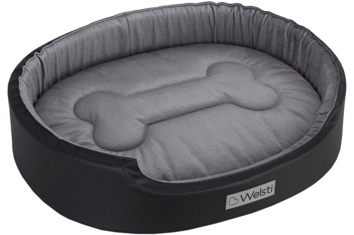 Owalne legowisko kojec dla psa Welsti ciemny szary srebrne kości i łapki L 68x55 antypoślizgowy