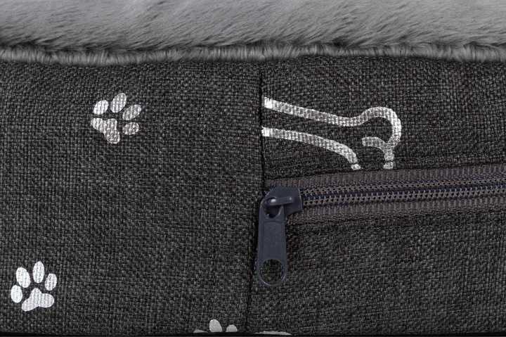 Owalne legowisko kojec dla psa Welsti ciemny szary srebrne kości i łapki L 68x55 wigofil