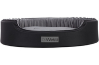 Owalne legowisko kojec dla psa Welsti ciemny szary srebrne kości i łapki M 58x47 antypoślizgowy