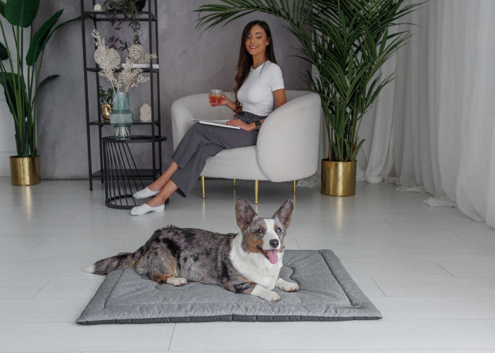 Legowisko mata dla psa Welsti szary melanż len kość L 100x70 antypoślizgowa