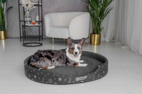 Owalne legowisko kojec dla psa Welsti ciemny szary srebrne kości i łapki XL 80x67 antypoślizgowy