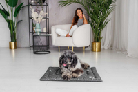 Legowisko mata dla psa Welsti ciemna szara srebrne kości i łapki M 70x50 antypoślizgowa