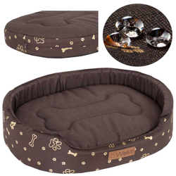 Owalne legowisko kojec dla psa Welsti ciemny szary srebrne kości i łapki M 58x47 antypoślizgowy