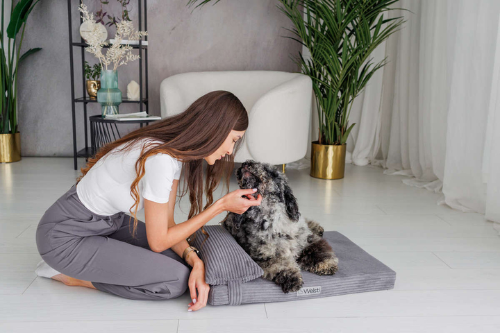 Legowisko materac dla psa Welsti ciemny szary gładki kość M 70x50 wigofil