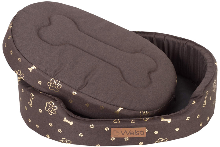 Owalne legowisko kojec dla psa Welsti ciemny szary srebrne kości i łapki L 68x55 antypoślizgowy