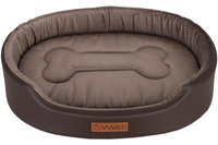 Owalne legowisko kojec dla psa Welsti ciemny szary srebrne kości i łapki M 58x47 antypoślizgowy