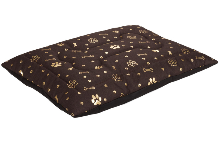 Legowisko poducha dla psa Welsti brązowy złote kości i łapki L 100x70 antypoślizgowa