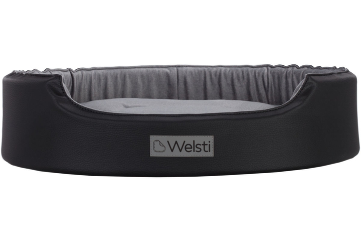 Owalne legowisko kojec dla psa Welsti ciemny szary srebrne kości i łapki L 68x55 antypoślizgowy