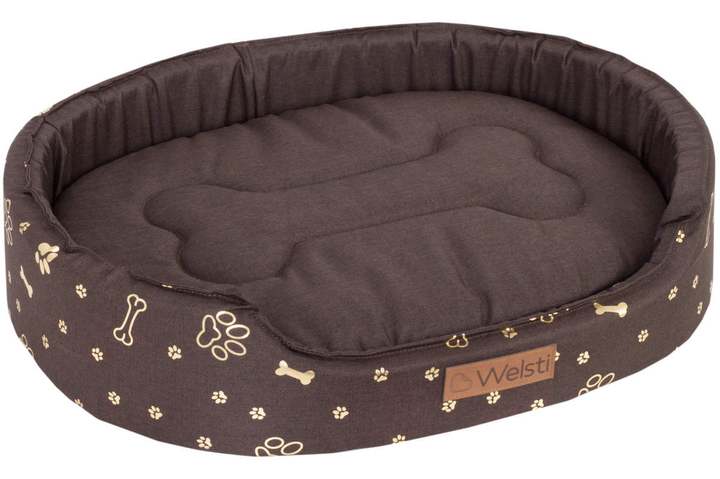 Owalne legowisko kojec dla psa Welsti ciemny szary srebrne kości i łapki L 68x55 wigofil