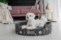 Owalne legowisko kojec dla psa Welsti ciemny szary srebrne kości i łapki M 58x47 wigofil