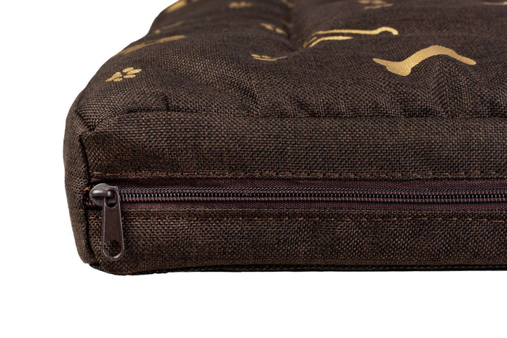 Legowisko materac dla psa Welsti brązowy złote kości i łapki L 100x70 antypoślizgowy