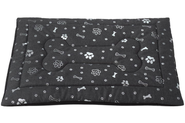 Legowisko mata dla psa Welsti ciemna szara srebrne kości i łapki L 100x70 antypoślizgowa