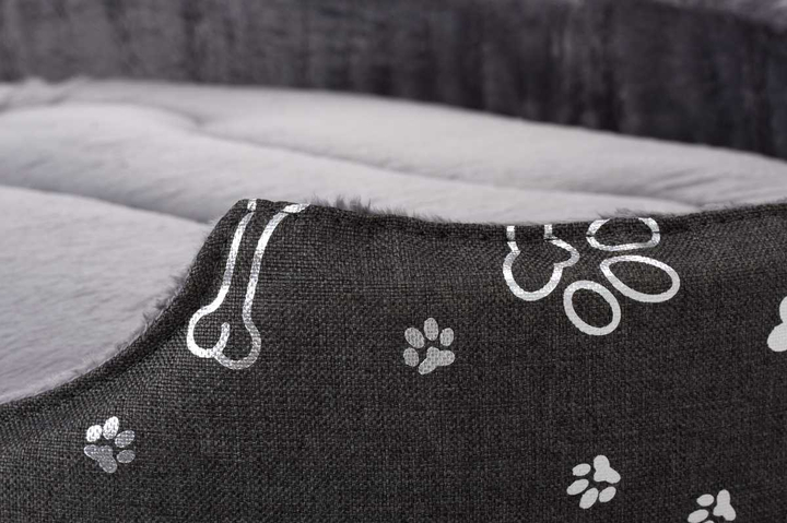 Owalne legowisko kojec dla psa Welsti ciemny szary srebrne kości i łapki M 58x47 wigofil