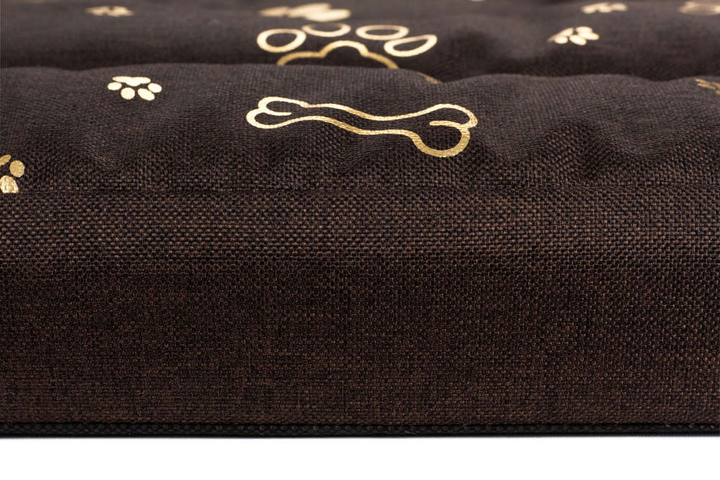 Legowisko materac dla psa Welsti brązowy złote kości i łapki XL 130x90 wigofil