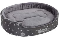 Owalne legowisko kojec dla psa Welsti ciemny szary srebrne kości i łapki XL 80x67 wigofil