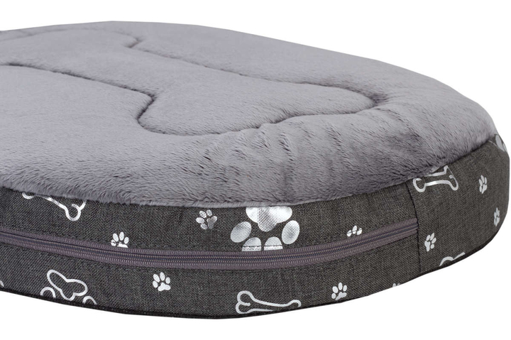 Owalne legowisko kojec dla psa Welsti ciemny szary srebrne kości i łapki L 68x55 wigofil