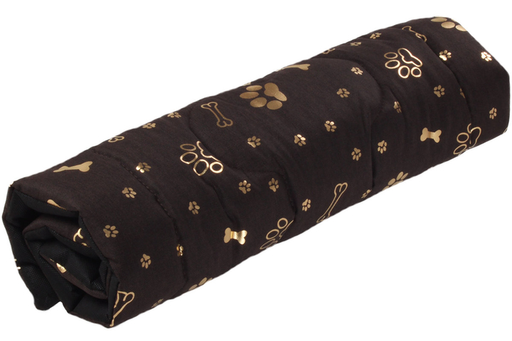 Legowisko mata dla psa Welsti brązowa złote kości i łapki XL 130x90 antypoślizgowa