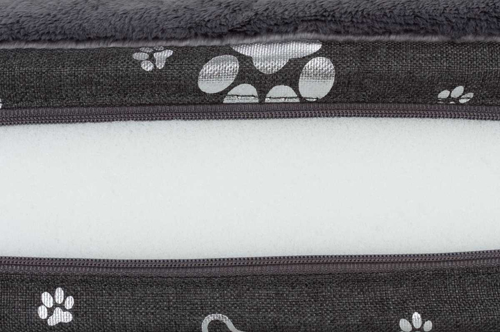 Owalne legowisko kojec dla psa Welsti ciemny szary srebrne kości i łapki M 58x47 antypoślizgowy