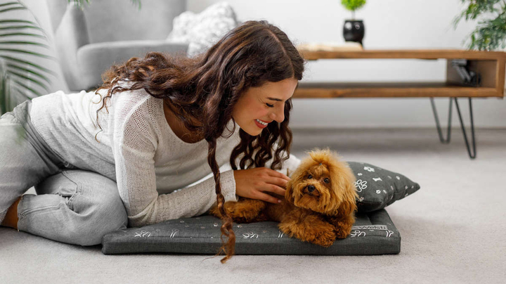 Legowisko materac dla psa Welsti ciemny szary srebrne kości i łapki M 70x50 wigofil